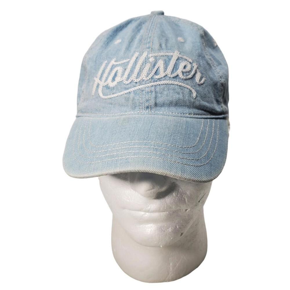 Hollister Embroidered Light Blue Jean Strapback Baseball Hat Cap